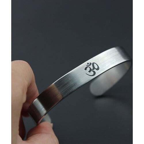 Drop shipping Top Titanium steel OM Cuff Bangle for Men Women Silver-color Buddhist Yoga Open Cuff Bracelet Punk Jewelry Gifts