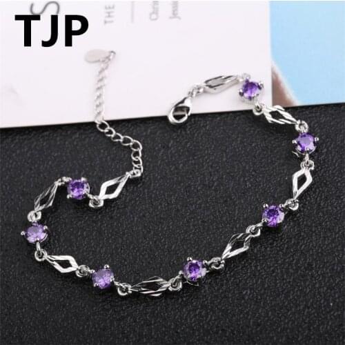 Trendy Purple Rhombus Crystal Bracelets For Women Wedding Party Accessories Fashion Silver Plated Bangles Girls Female Jewelry