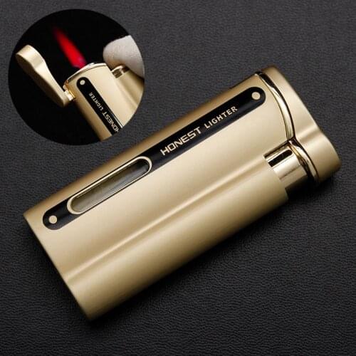 HONEST Mini Butane Gas Torch Lighter LED Lights Cool Visible Gas Metal Windproof Cigarette Cigar Lighter Mens Womens Gifts