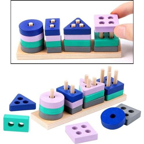 Wooden Puzzle Toddler Toys Shapes Sorter Preschool Geometric Blocks Stacking Games for Kids