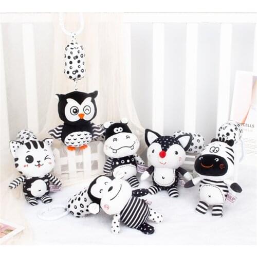 Baby Infant Rattles Newborn Black White Visual Grab Ability Training Toys Stroller Bed Hanging Bell Plush Doll игрушки для детей