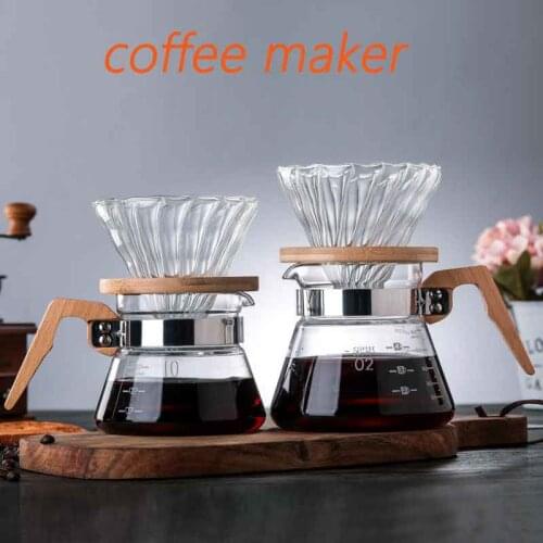 High-borosilicate Temperature Resistant Glass Coffee Pot Handmade Sharing Coffee With Wooden Handle Glass Filter Pot Tool Set