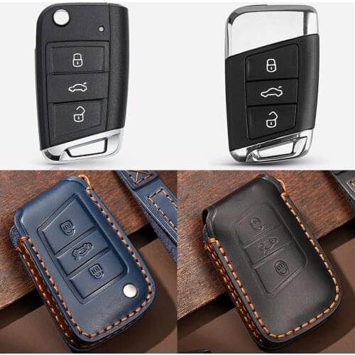 KEYYOU Leather Car Key Case Remote Fob Cover For VW Volkswagen Polo Golf Passat Beetle Caddy T5 Up Eos Tiguan Seat For Skoda