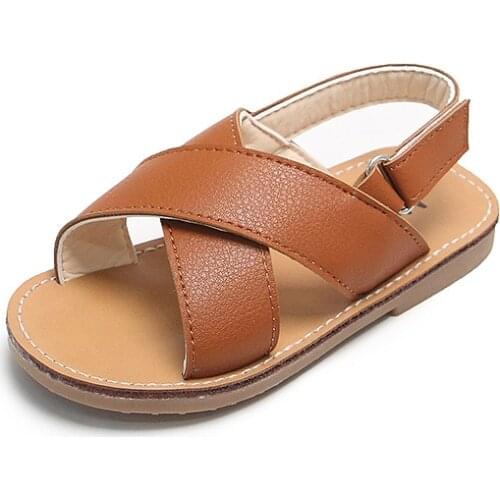 Summer Childrens PU Leather Sandals Toddler Baby Boys Brown Kids Cross Beach Sandals Comfortable Soft Bottom Shoe 1 2 3 Years