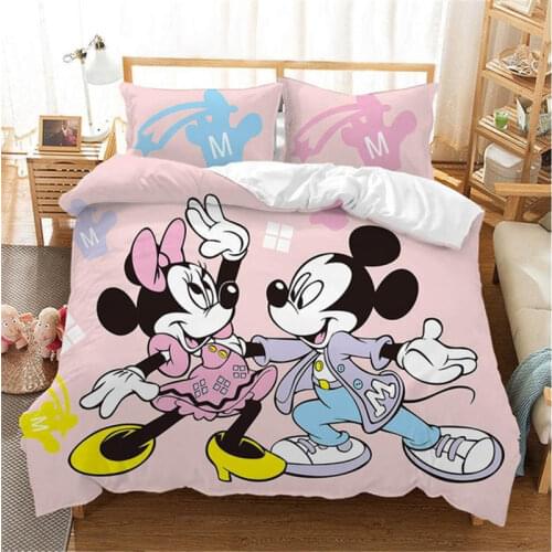 Disney Couple Mickey Minnie 3D-printed Bedding Set Cartoon Duvet Quilt Cover Pillowcase Bedroom Decoration for Boys and Girls