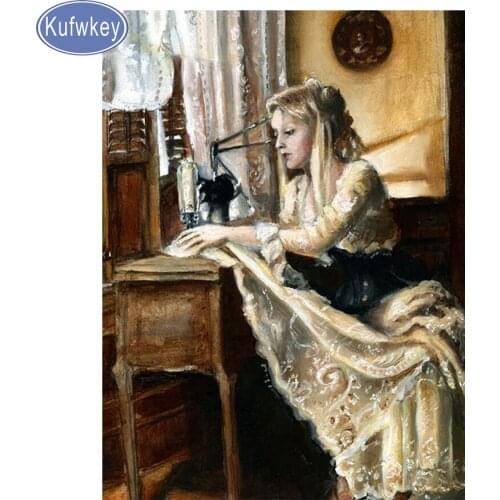 Kufwkey 5d diy diamond painting sewing machine with mother,diamant Embroidery full square,new arrival round rhinestones mosaic