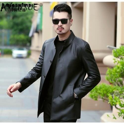 AYUNSUE Genuine Sheepskin Leather Jacket Men Clothing Autumn Coat Male 4XL 5XL 6XL Large Plus Leather Jackets Veste Homme LXR773