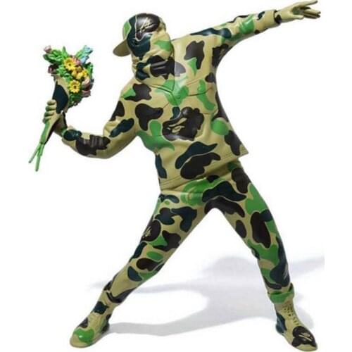 Best seller new Green camouflage Banksy Flower Bomber sculpture statue England Street Art Bomber Figure collectible art toy