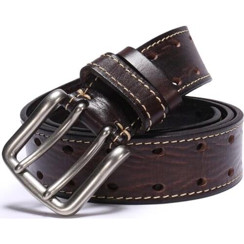 Designer belt men high quality luxury 100% real cowhide grain genuine leather vintage 3.8cm masculine double pink buckle MJS611