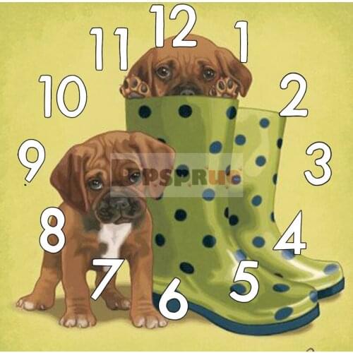 Dpsprue 5D Diamond Painting Kit With Clock Cross stitch Full Square Round Diamond Embroidery Mosaic Cute Animal Dog Gift