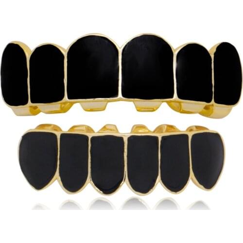 Hip Hop Teeth Grillz Fashion Black Top & Bottom Tooth Set For Men Women Gifts Rap Rock Tooth Grillz Jewelry