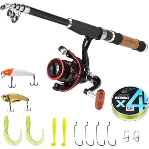 Portable Fishing Lure Rod Set Spinning Reel Fishing Rod Combos Full Kit Telescopic Fishing Rod Reel Line Lures Hook Fishing Gear