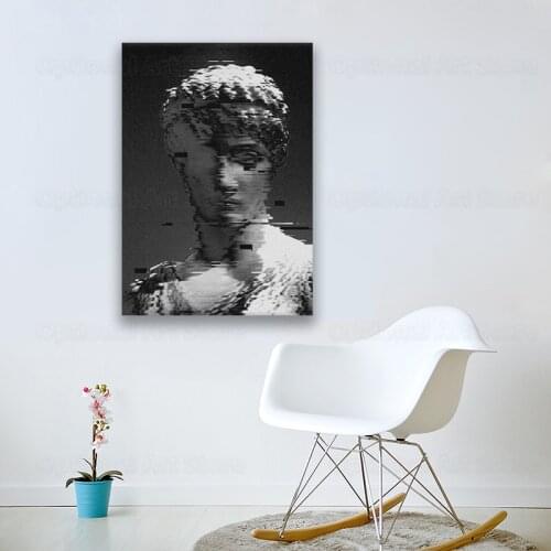 Home Decoration Painting Black Vaporwave Statue Wall Art Pixel HD Print Modern Poster Canvas Cuadros Modular Picture For Gift