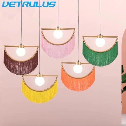 Nordic Creative Tassels Led Pendant Light Vintage pendant Lamp Hanging lamp Dressing Bedside Yellow/Pink Girl Decorate Lamp