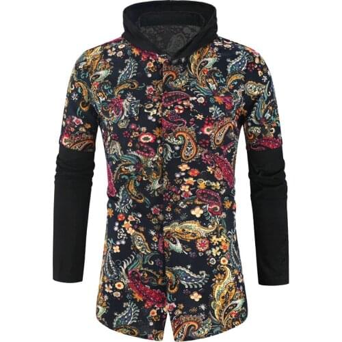 New personality patchwork shirt mens street casual hip hop long-sleeved shirt mens loose shirt large size M-3XL