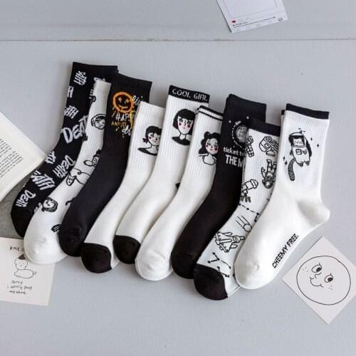 New Fashion Women Socks Elasticity Cotton Soft Long Socks Breathable Casual Lovely Couples Socks All-Match Street Cool Style