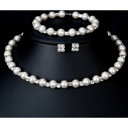 Charm Wedding Bridal Jewelry Set Pearl Party Prom Gift Crystal Bracelet Necklace Earrings for Women Jewellery Sets