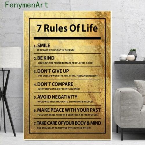 Seven Rules Of Life Posters Prints Golden Black White Canvas Painting Modern Art Wall Picture Bedroom Office Home Decor