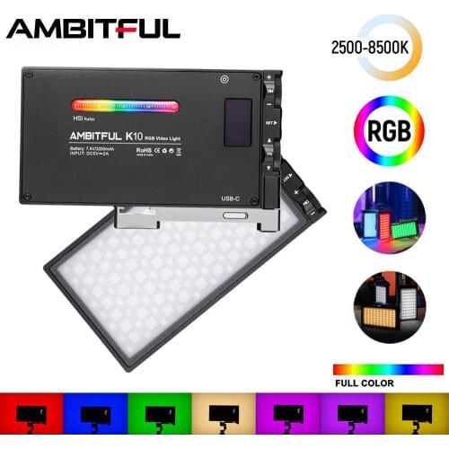 AMBITFUL K10 RGB 2500K-8500K Dimmable Full Color LED Video Light Photography Video Studio DSLR Camera Light PK BOLING BL-P1