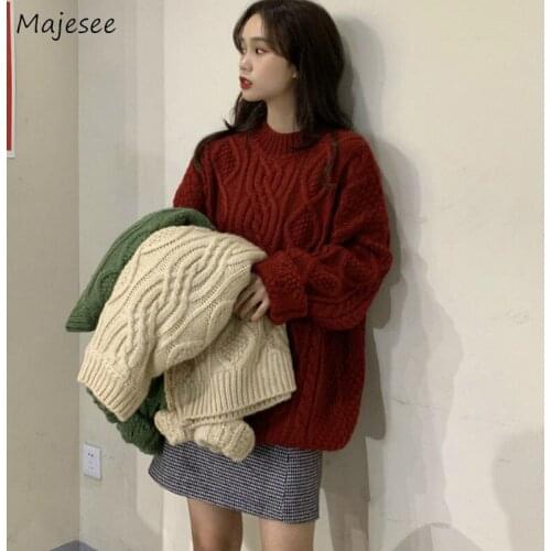 Pullovers Womens Loose O-neck Long Sleeve Knitted Korean Style College Students Sweet Sweaters Leisure Autumn All-match Chic New