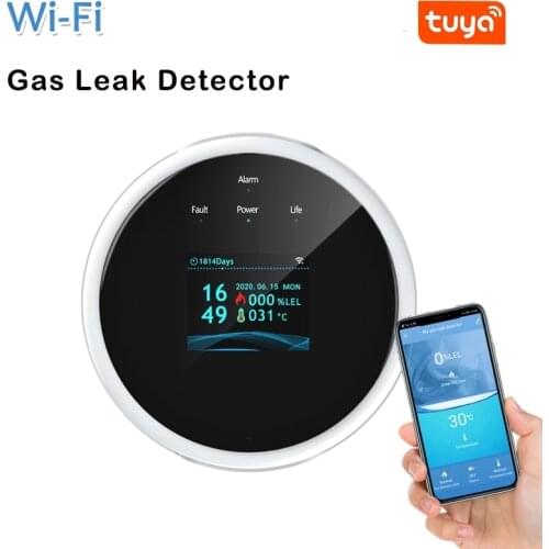 Tuya Wifi Smart Natural Gas Alarm Sensor With Temperature Function Combustible Gas Leak Detector LCD Display Smart Life App