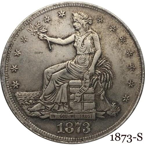 United States America 1873 S 1 Trade One Dollar US In God We Trust With Motto 420 Grains 900 Fine Silver Plated Copy Coin