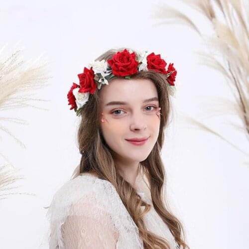2021 Fashion Hot European and American Headdress Wreath Corolla Popular Temperament Flannel Red Rose Headband Wreath