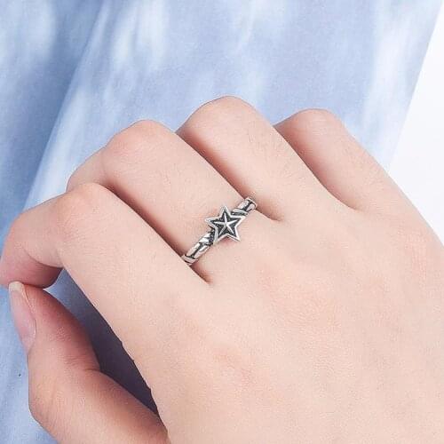 Vintage Designer Star Pentagram 925 Sterling Silver Adjustable Rings For Women Dainty Finger Cool Jewelry Gifts