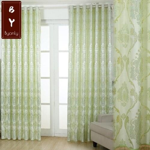 European Style Curtain Light Green Simple Jacquard Garden Fresh Shading Finished Product Curtains for Living Dining Room Bedroom