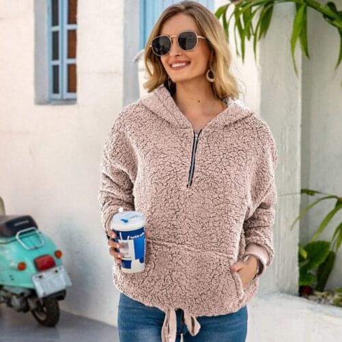 2021 Autumn Women Fashion Long Sleeve Fleece Plus Hooded Sweatshirt Zipper Solid Loose Pullover Casual Hoodies Coat