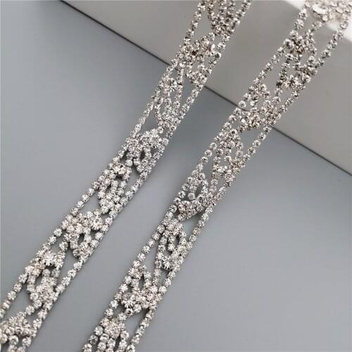 1 Meter Rhinestone Crystal Chain Bling Diamante Lace Diamond Trim Ribbon Necklace Applique Gem Sparkle Wedding Dress 0.47" Width