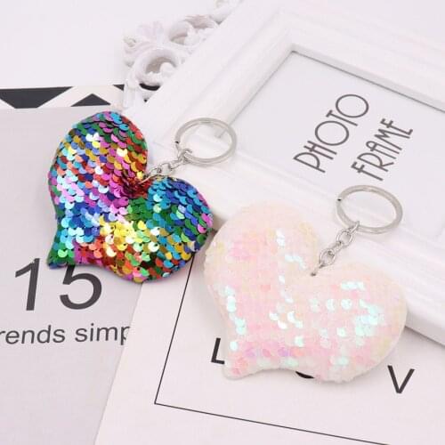1PCS Cute Heart Chaveiro Keychain Glitter Pompom Sequins Key Chain Gifts for Women Llaveros Mujer Car Bag Accessories Key Ring