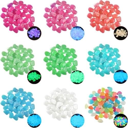 100 Pieces Luminous PebbIes Fluorescent Stones Garden Decorative Stones for Walkways Outdoor Decor Aquarium Lawn Garden