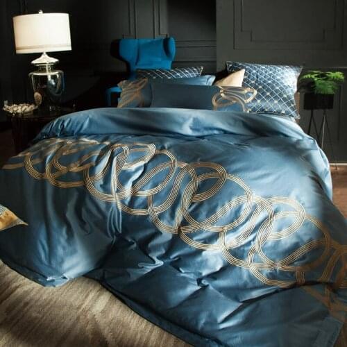 120S green 4/6pcs Egyptian Cotton Embroidery Luxury Royal Bedding Set King Queen Wedding Bed Sheet set Duvet cover Pillowcase