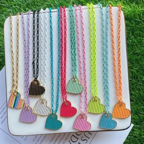 5PCS, Fashion Colorful Love Heart Couple Necklace For Women Men Couples Rainbow Heart Chain Choker Necklaces Lovers Jewelry