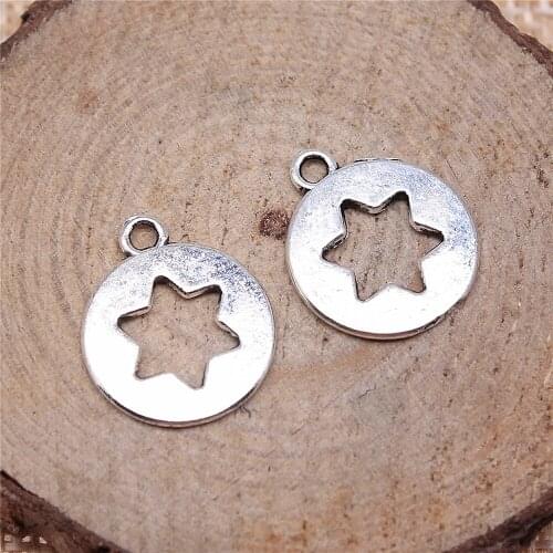 Free shipping 54pcs 15mm antique silver Six-pointed star charms diy retro jewelry fit Earring keychain hair card pendant