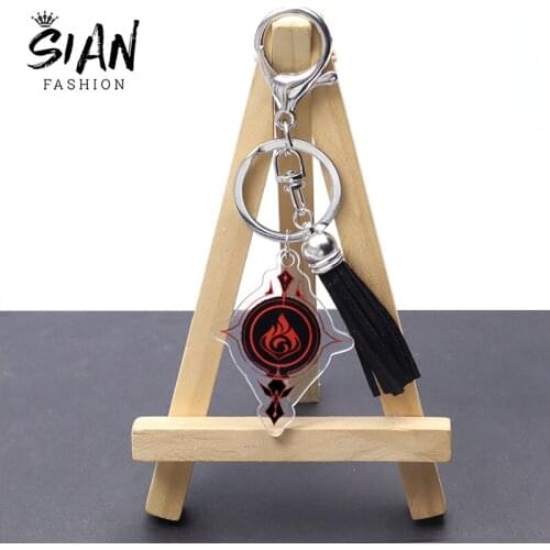 Acrylic Tassel Keychain God Eye Genshin Impact Water Wind Thunder Fire Rock Ice Element Keyring Trendy Pendant Teens Accessories