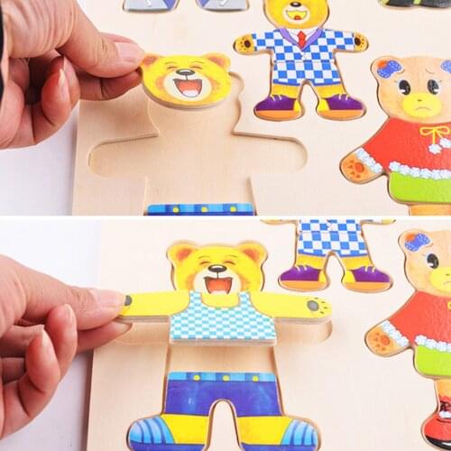 Kids Wooden Puzzle Toy Diy Change Clothes Bear Dress Up Cartoon Animals Baby Jigsaw Board Children Educational Games Montessori