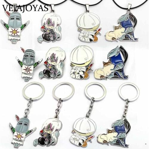 Hot Game Dark Souls 3 Necklace Solaire of Astora Fire Keeper Keychain Holder Knight Metal Charm Chaveiro Men Jewelry Accessories