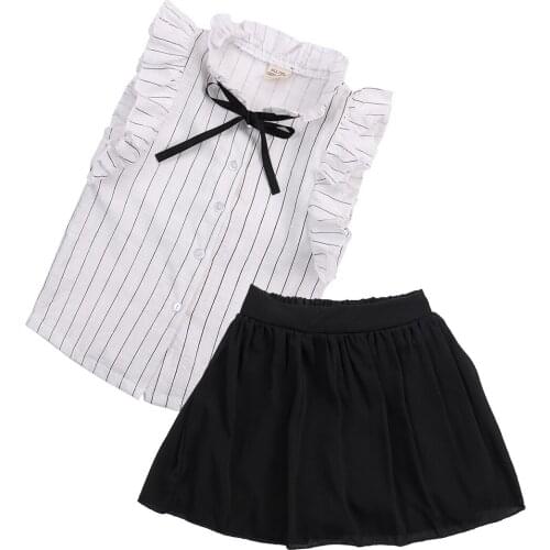 2pcs Baby Girls Kids Ruffles Shirt Tops+Short Skirts Outfits Party Dress Hot