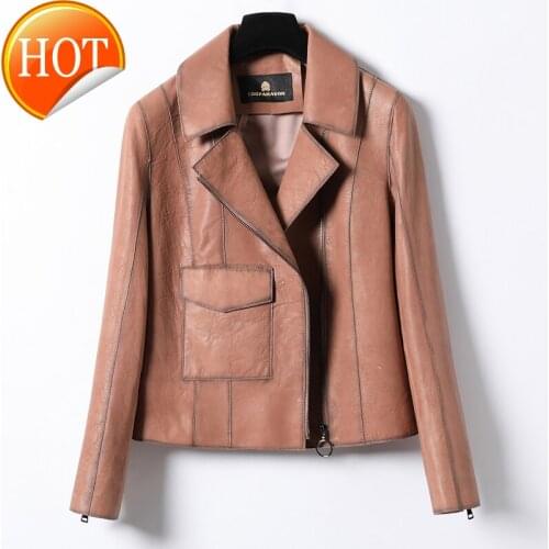 Autumn 2020 new leather dress womens short slim fit sheep skin foam leather suit Lapel fashion leather jacket