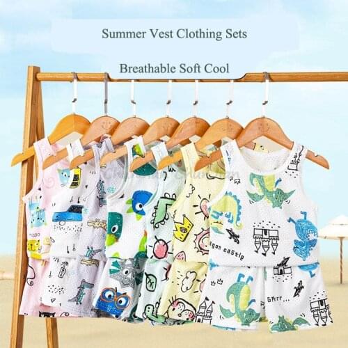 Summer Sleeveless Cotton Girls Vest Suits Toddler Girl Outfits Summer Girls Clothes Toddler Boy Summer Clothes