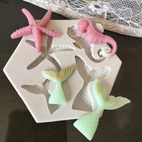 Summer Marine Series Silicone Molds DIY Fish Tail Starfish Seahorse Cake Mold Deco Fondant