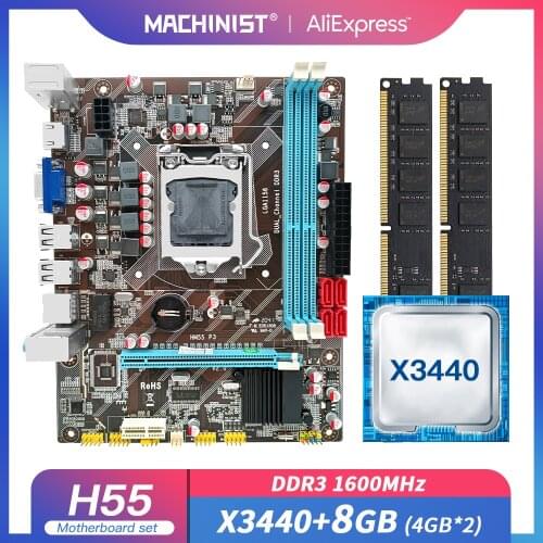 MACHINIST H55 Motherboard LGA 1156 set kit with Intel xeon X3440 processor CPU and 8GB(2*4GB) DDR3 Memory RAM