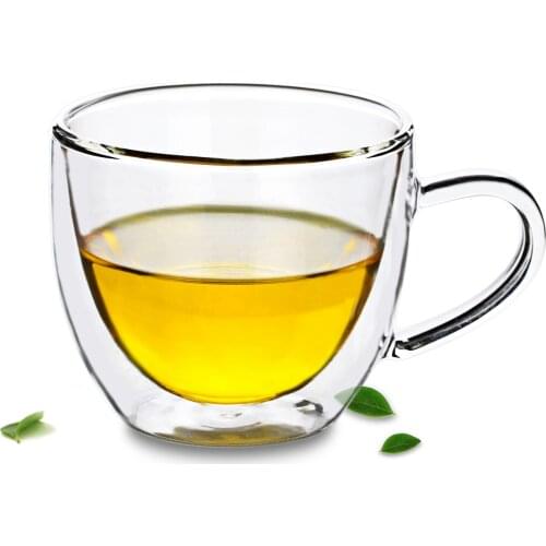 Lots Heat Resistant Clear Double Wall Glass Coffee Cup with Handle 160ml