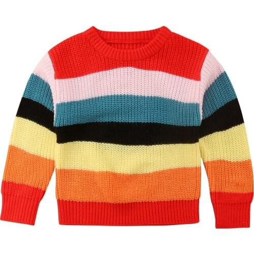Fashion Girls Kids Rainbow Sweater Fashion Clothes Jumper Pullover Loose Top