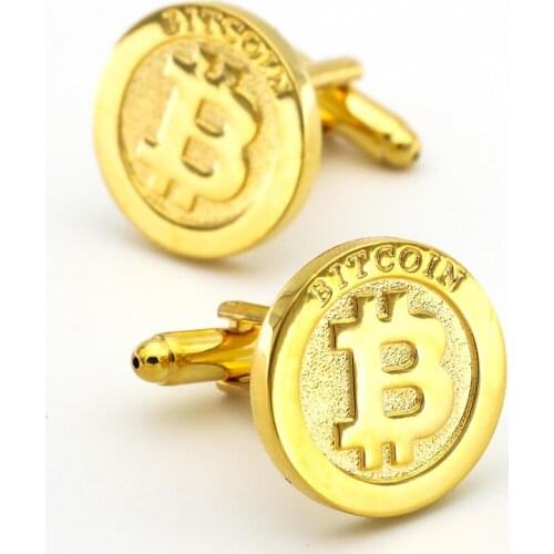 Mens Bitcoin Cuff Links Copper Material Golden Color