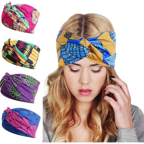 New African Floral Print Headband for Women Twist Style Ladies Hairband Elastic Yoga Headwear Salon Make Up Hair Wrap Accessory