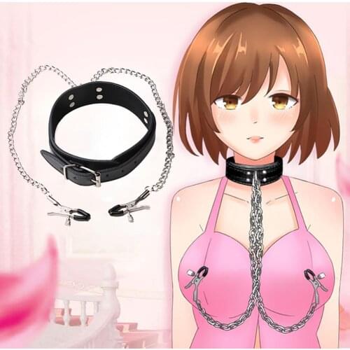 Slave BDSM Bondage Collar Dog Chain Nipple Clamps Leather Necklace Chain Fetishs Gear Role Play Product Sex Toys For Couples