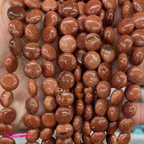 Synthesis Gold Color Sandstone Stone Loose Beads High Quality 10mm Smooth Flat Coin Shape DIY Jewelry Accessories 38Pcs a3665